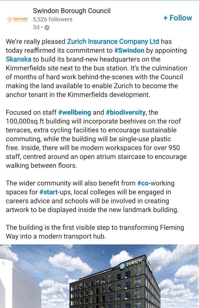 linked in post from Swindon council