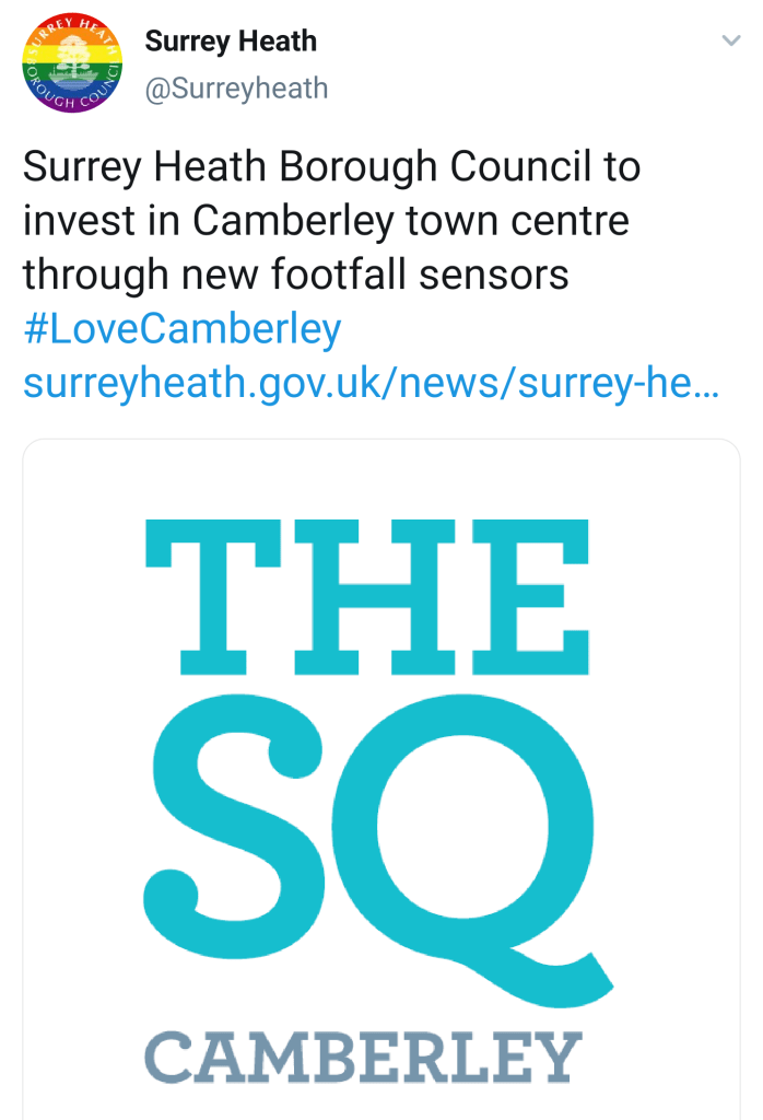 Twitter from Camberley's council announcing investments