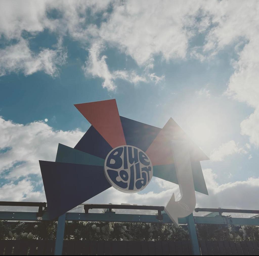 Blue collar front sign