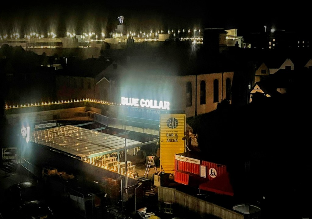 Blue collar at night pre opening