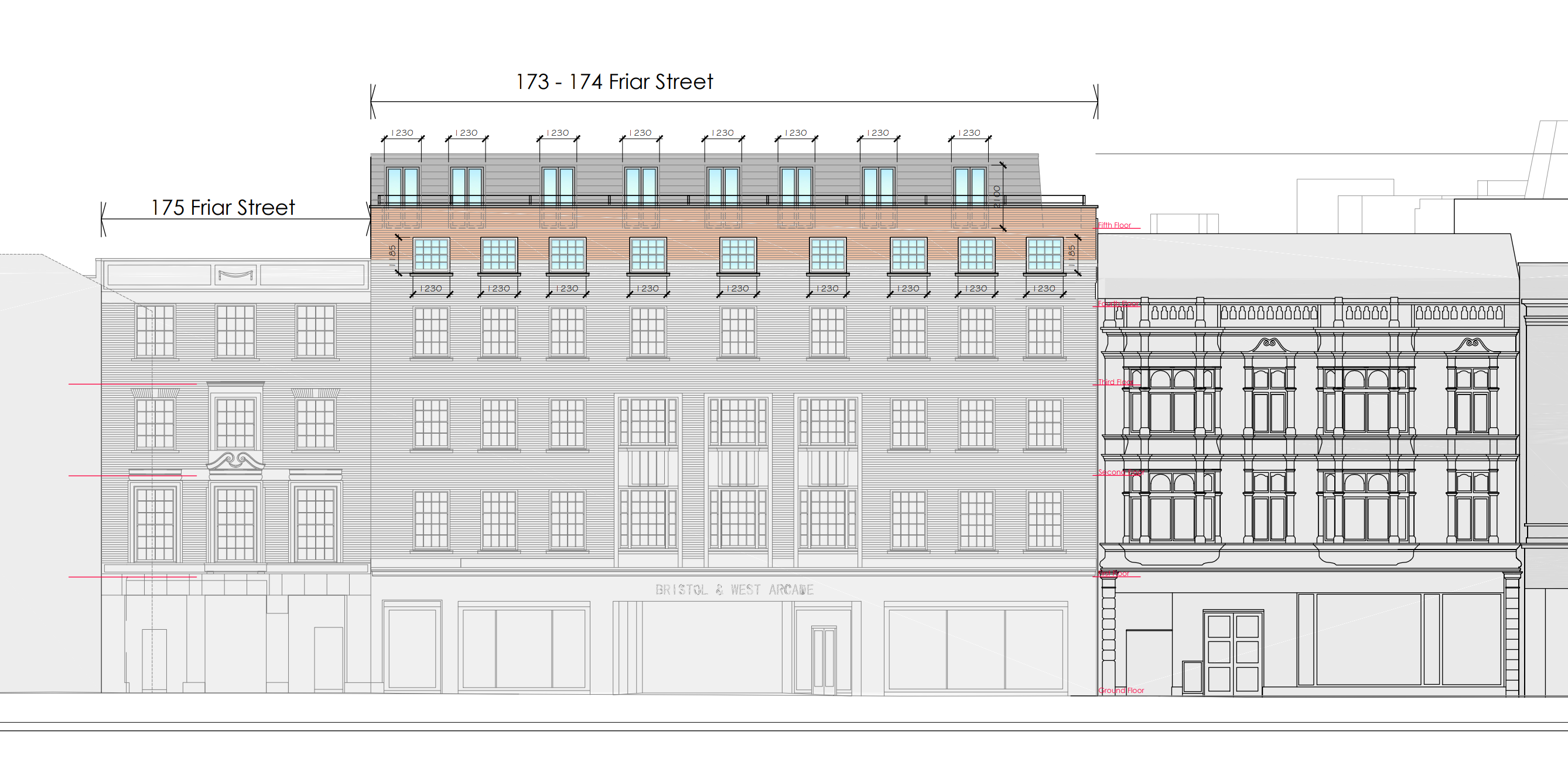 roof extension on Bristol and West arcade