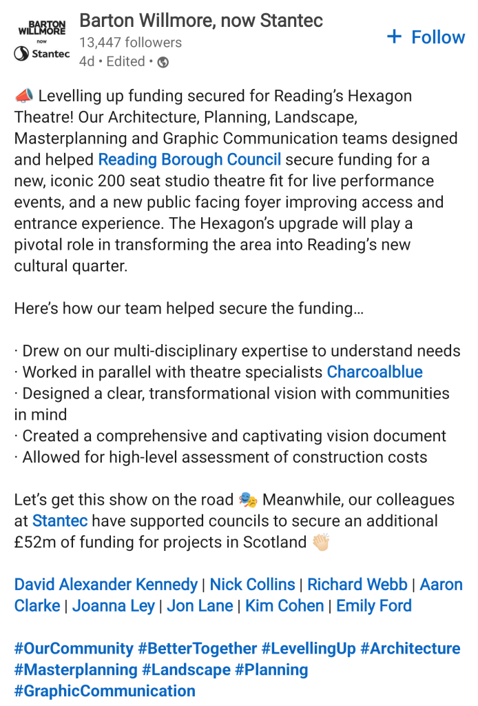 linked in post from Stantec