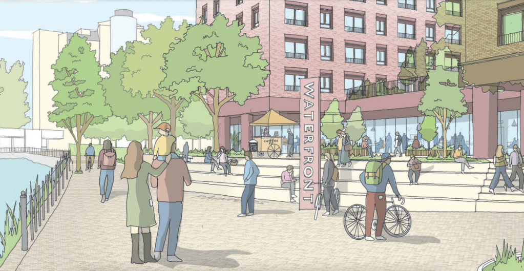 View of Norman Place plans from tow path