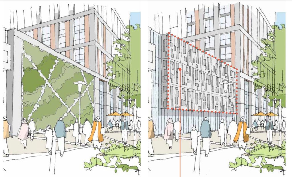 Newly proposed recreated Tetris pattern frontage for car park ramp