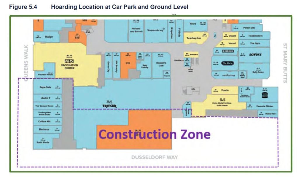 Floor plan for Broad St Mall showing construction zone