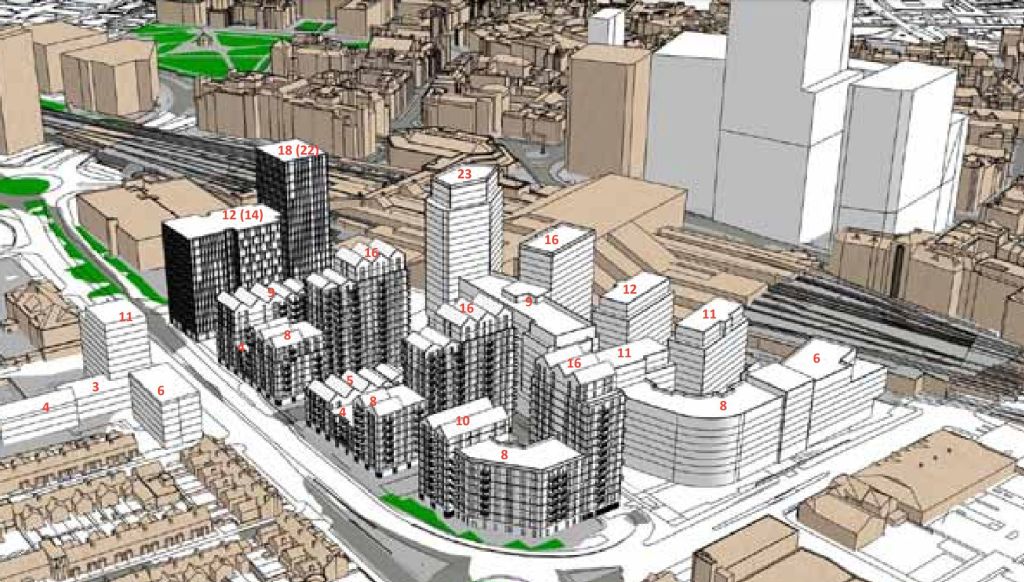 Vastern Court scheme with building heights in storeys annotated
