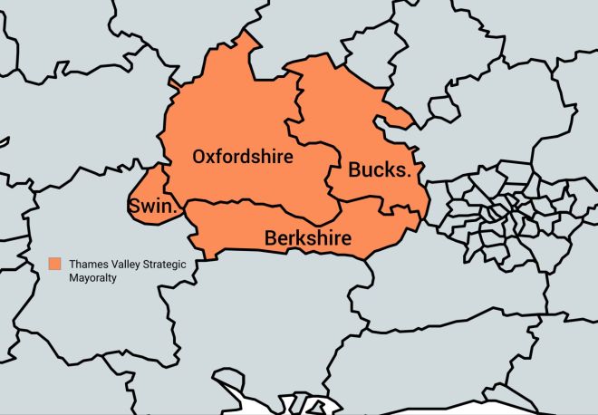 A map of the area likely to become the Thames Valley Strategic Mayoral region