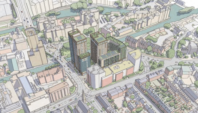 Sketch view of Sapphire Plaza regeneration project from above