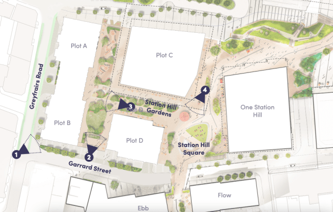 Birdseye view of Station Hill building plots