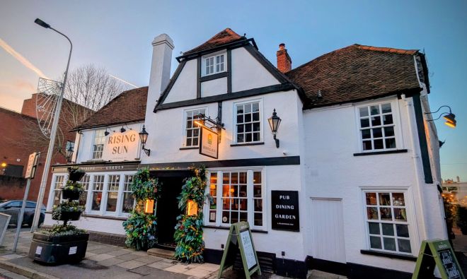 Evening photo of The Rising Sun, Castle Street