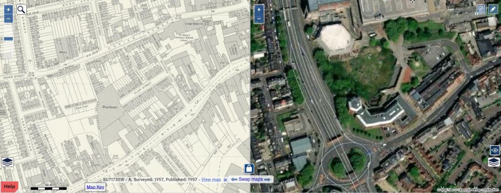 1957 vs current day comparison maps of the Police Station site