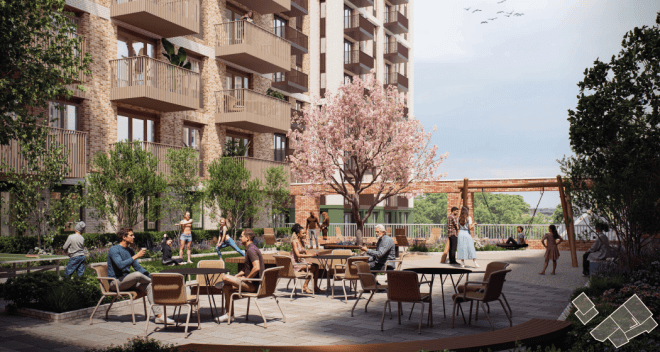 Podium private gardens for Flint Street development