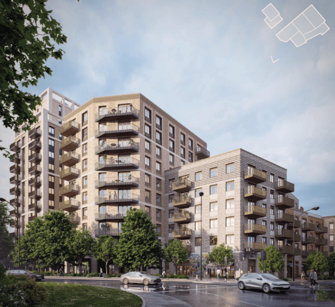 Flint Street development viewed from Castle Street roundabout